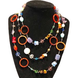 VINTAGE MIXED MEDIA: GLASS, CRYSTAL & SEMI PRECIOUS BEAD MULTICOLOR NECKLACE